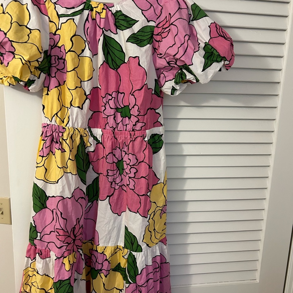 Banjanan Pink and Yellow Puff Sleeve Maxi Sundress